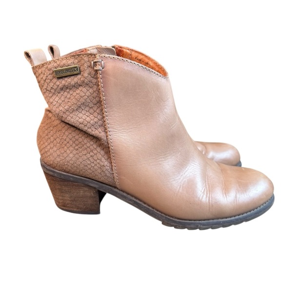 Pikolinos Ankle Boots EU 38 US 8 Leather Suede Tan Block Heel Made in Spain S1 - Picture 1 of 14